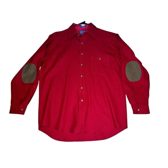 Pendleton Board Red Button Up Shirt Pure Virgin Wool Vintage Mens Large - Picture 1 of 10